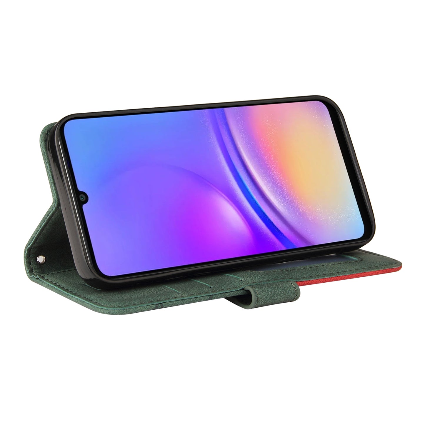 KT Leather Series-1 For Samsung Galaxy A06 Leather Case Color Splicing Phone Cover Wallet Stand - Green