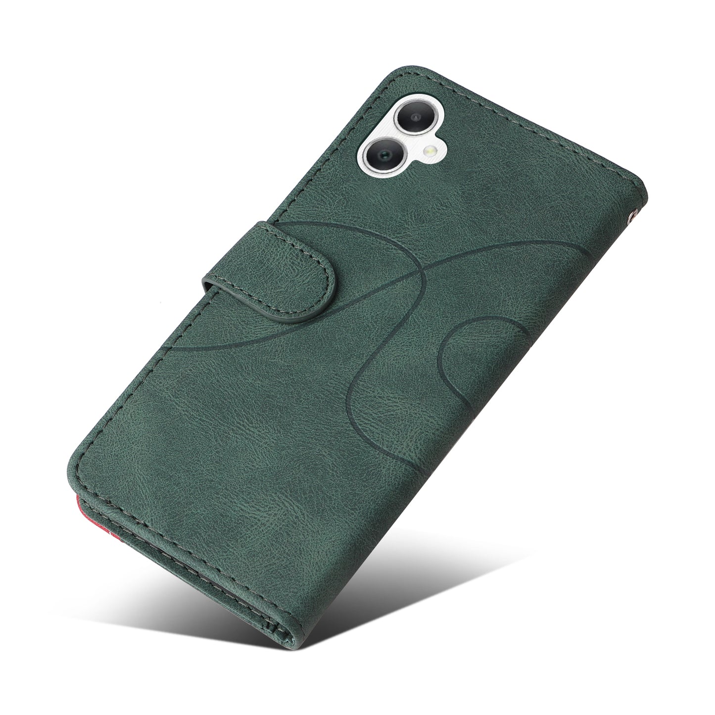KT Leather Series-1 For Samsung Galaxy A06 Leather Case Color Splicing Phone Cover Wallet Stand - Green