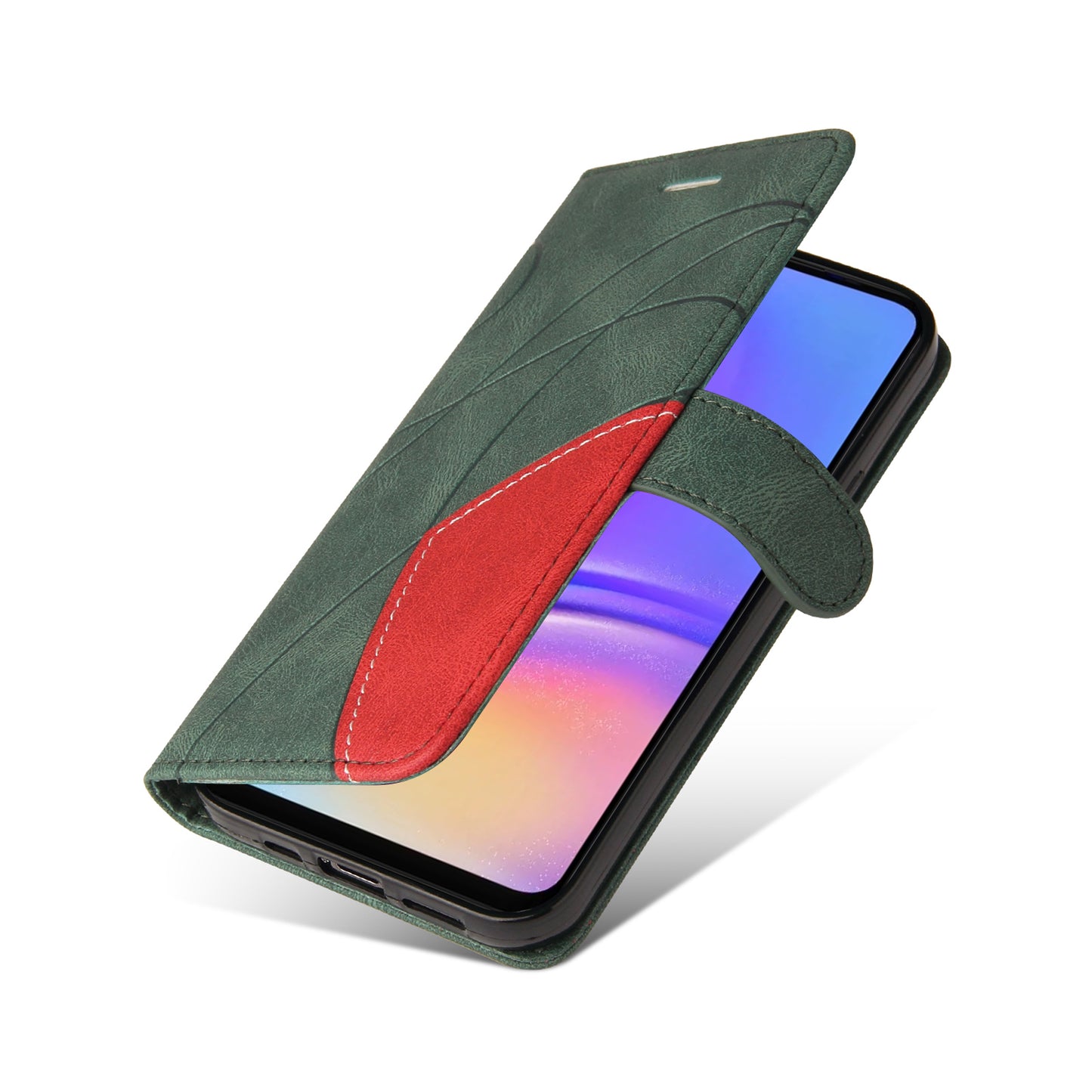 KT Leather Series-1 For Samsung Galaxy A06 Leather Case Color Splicing Phone Cover Wallet Stand - Green