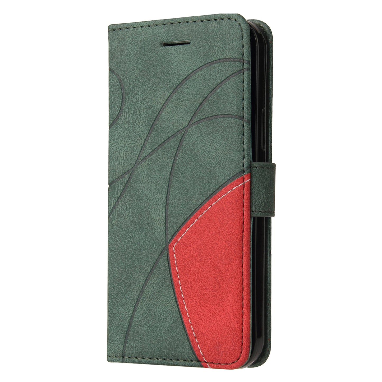 KT Leather Series-1 For Samsung Galaxy A06 Leather Case Color Splicing Phone Cover Wallet Stand - Green