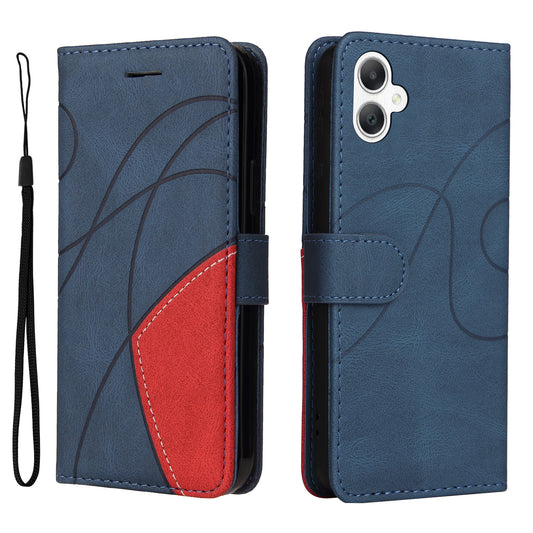 KT Leather Series-1 For Samsung Galaxy A06 Leather Case Color Splicing Phone Cover Wallet Stand - Blue