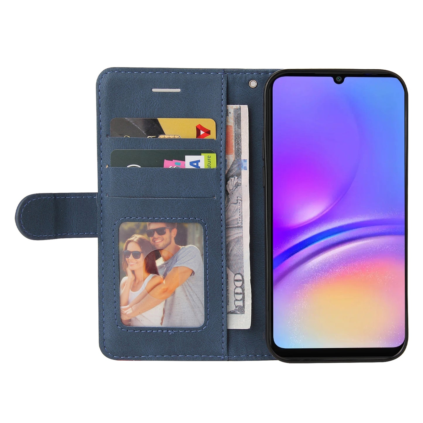 KT Leather Series-1 For Samsung Galaxy A06 Leather Case Color Splicing Phone Cover Wallet Stand - Blue