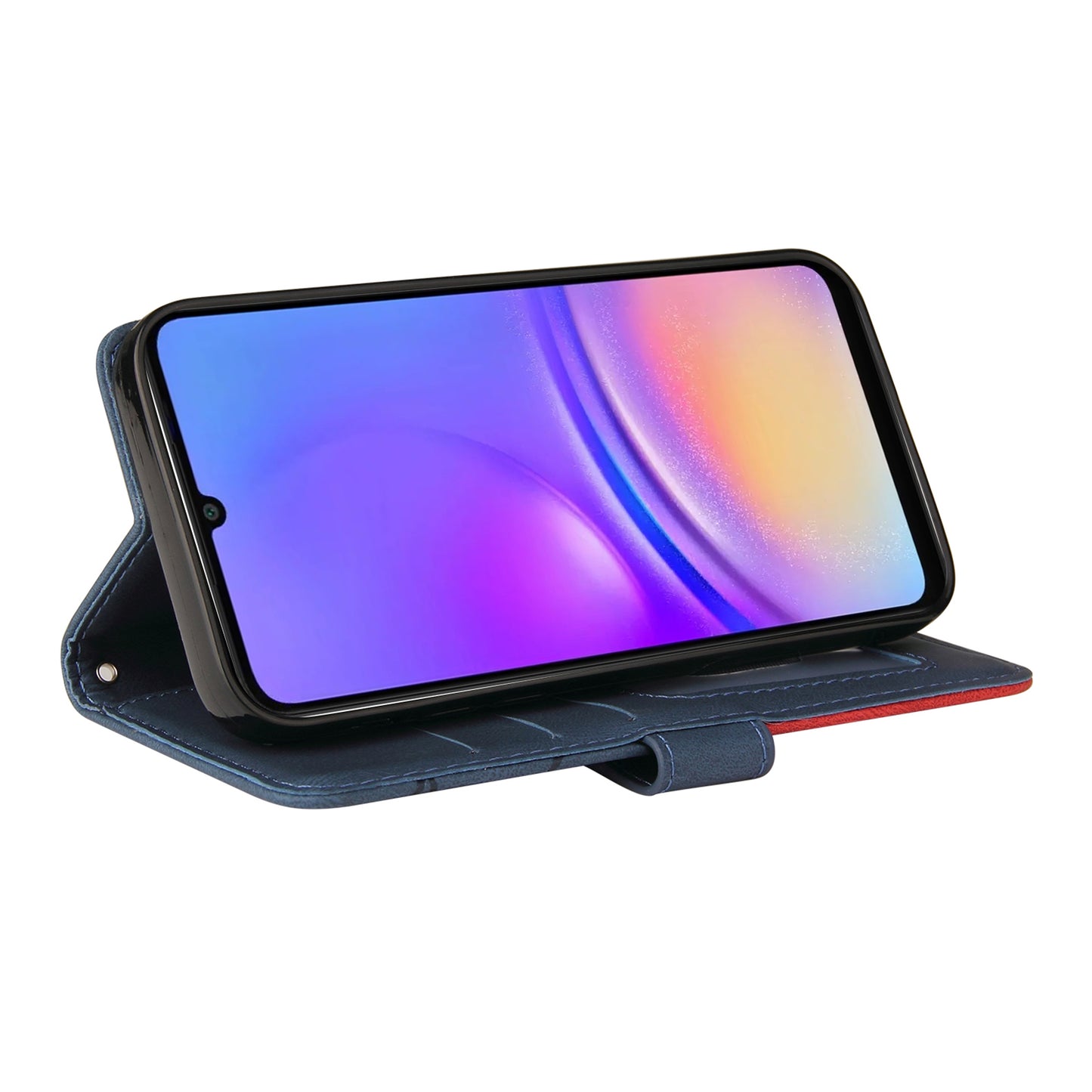 KT Leather Series-1 For Samsung Galaxy A06 Leather Case Color Splicing Phone Cover Wallet Stand - Blue