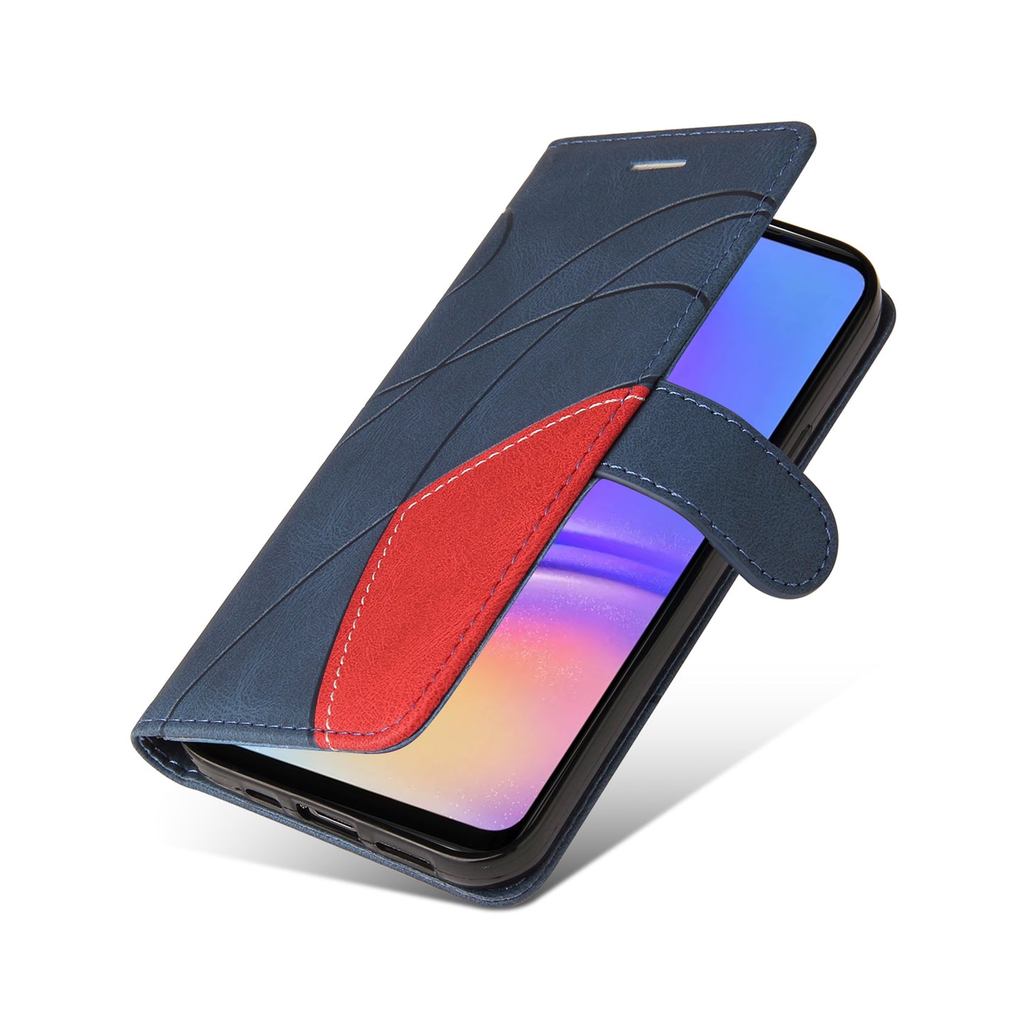 KT Leather Series-1 For Samsung Galaxy A06 Leather Case Color Splicing Phone Cover Wallet Stand - Blue