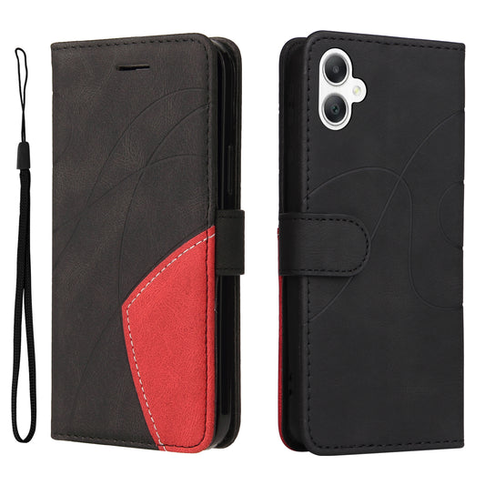KT Leather Series-1 For Samsung Galaxy A06 Leather Case Color Splicing Phone Cover Wallet Stand - Black