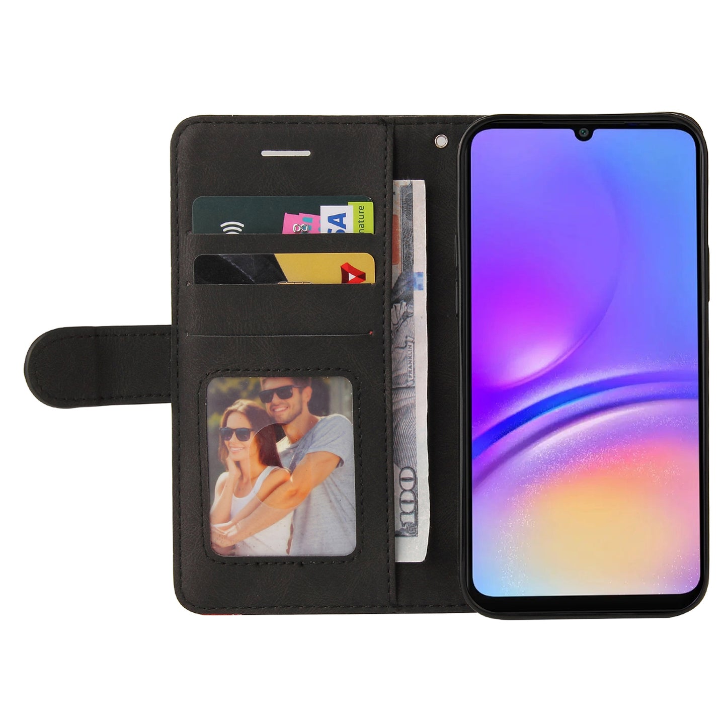 KT Leather Series-1 For Samsung Galaxy A06 Leather Case Color Splicing Phone Cover Wallet Stand - Black