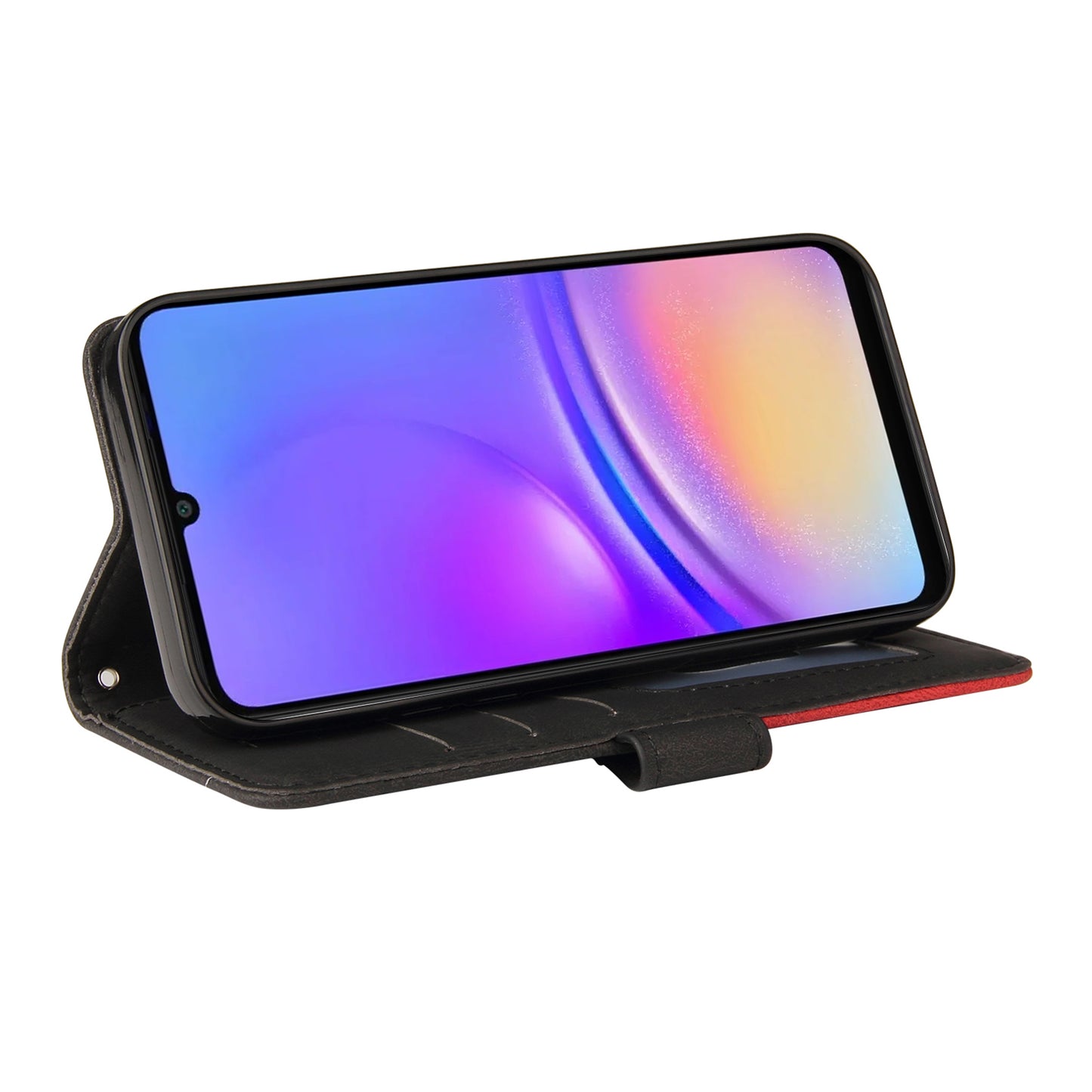 KT Leather Series-1 For Samsung Galaxy A06 Leather Case Color Splicing Phone Cover Wallet Stand - Black