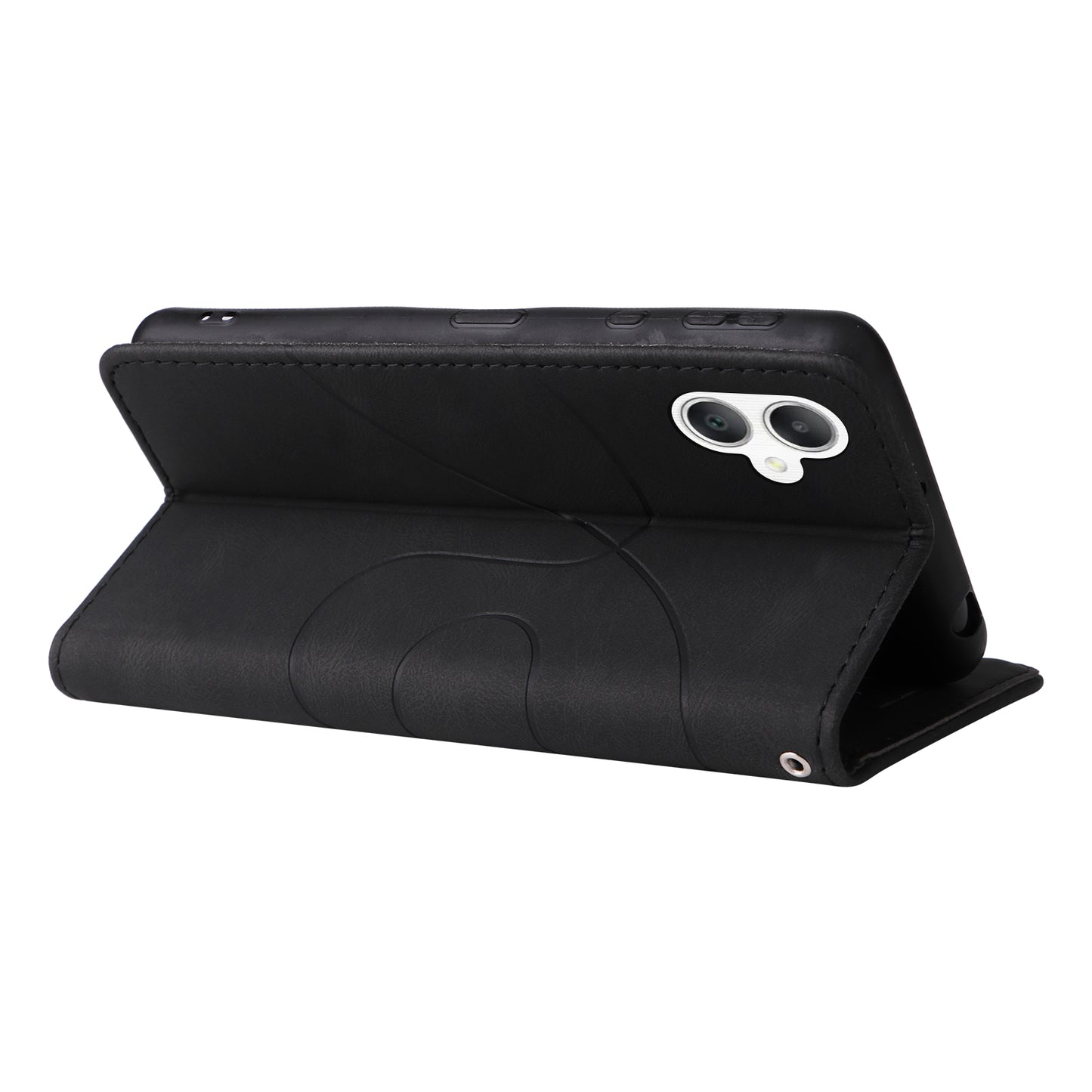 KT Leather Series-1 For Samsung Galaxy A06 Leather Case Color Splicing Phone Cover Wallet Stand - Black