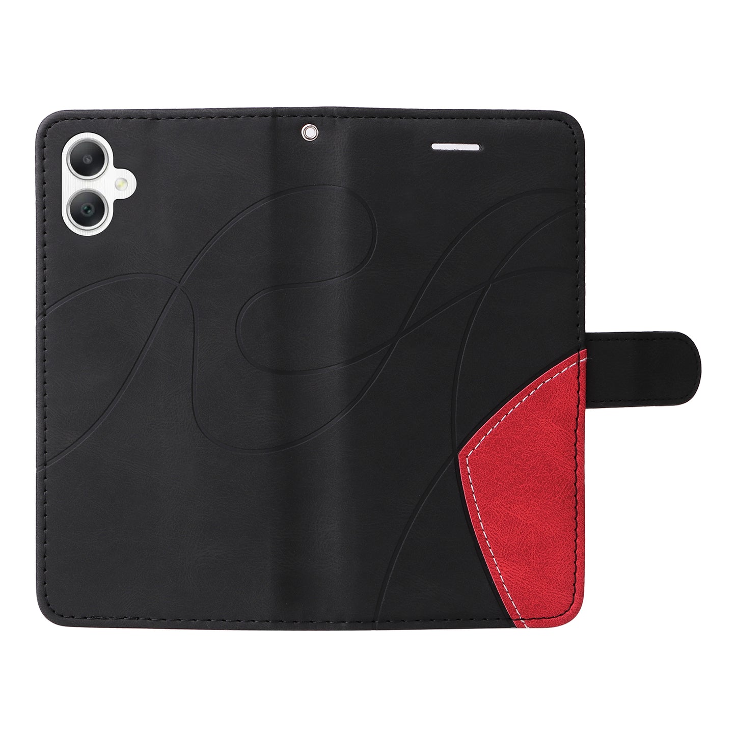 KT Leather Series-1 For Samsung Galaxy A06 Leather Case Color Splicing Phone Cover Wallet Stand - Black