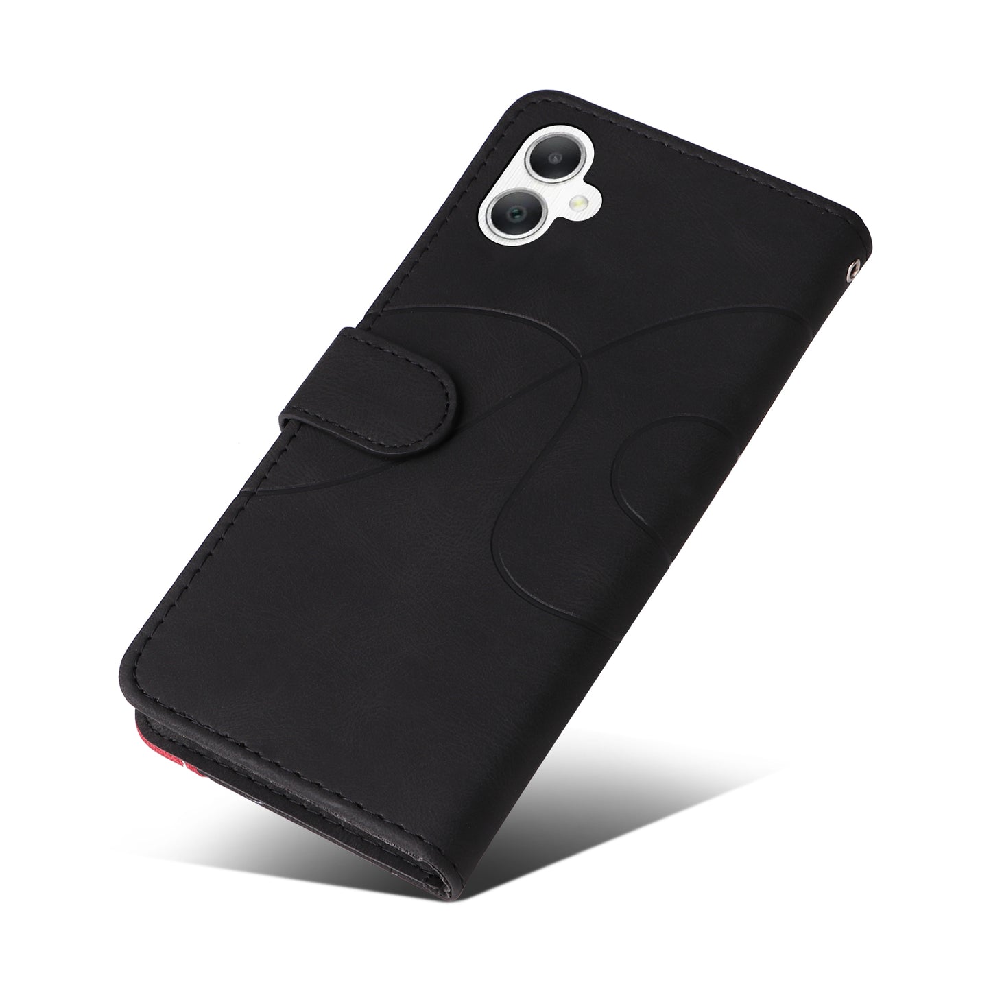 KT Leather Series-1 For Samsung Galaxy A06 Leather Case Color Splicing Phone Cover Wallet Stand - Black