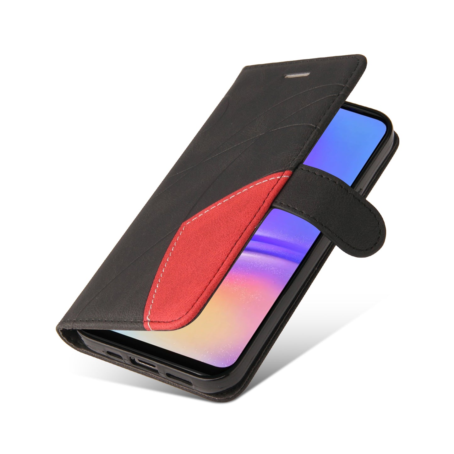 KT Leather Series-1 For Samsung Galaxy A06 Leather Case Color Splicing Phone Cover Wallet Stand - Black
