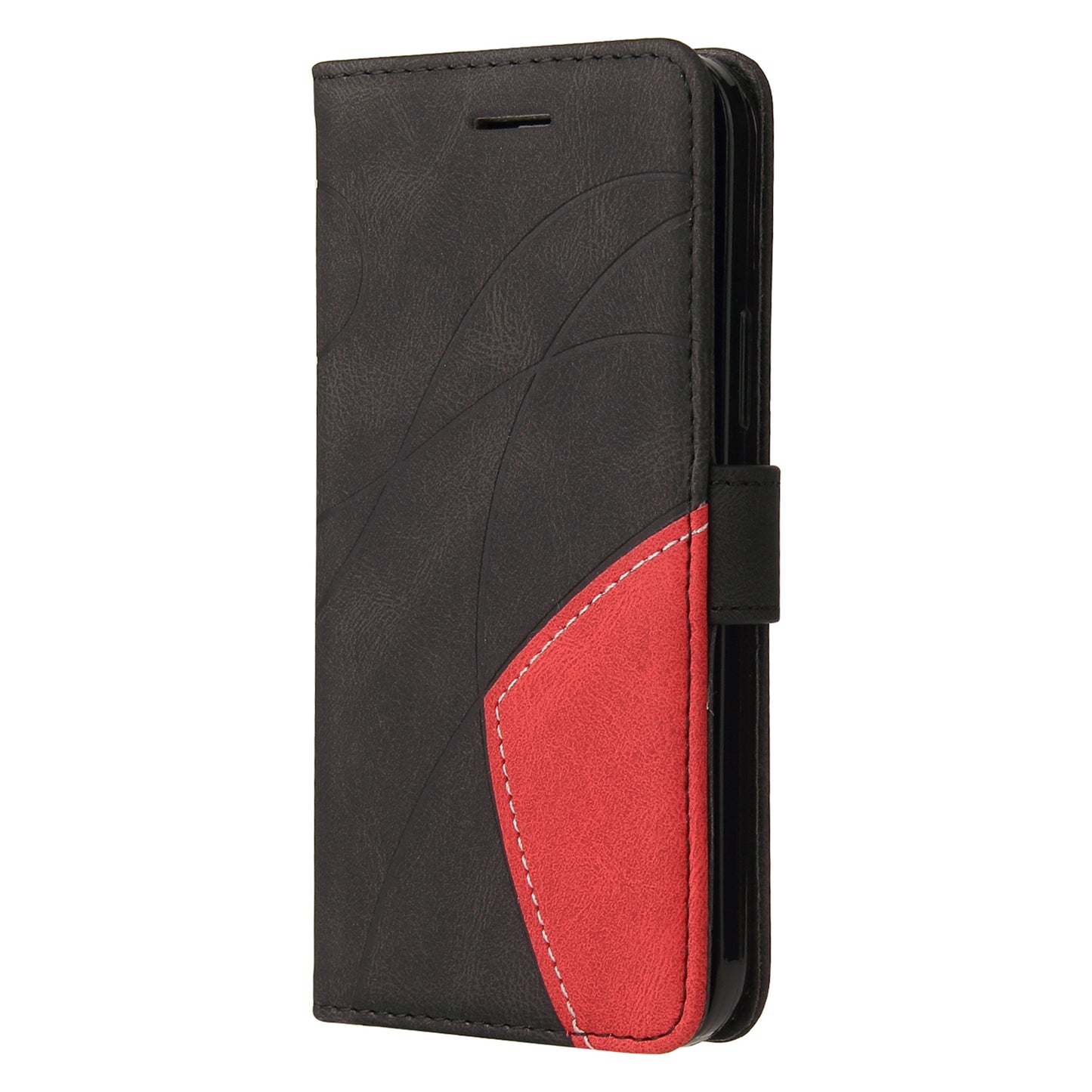 KT Leather Series-1 For Samsung Galaxy A06 Leather Case Color Splicing Phone Cover Wallet Stand - Black
