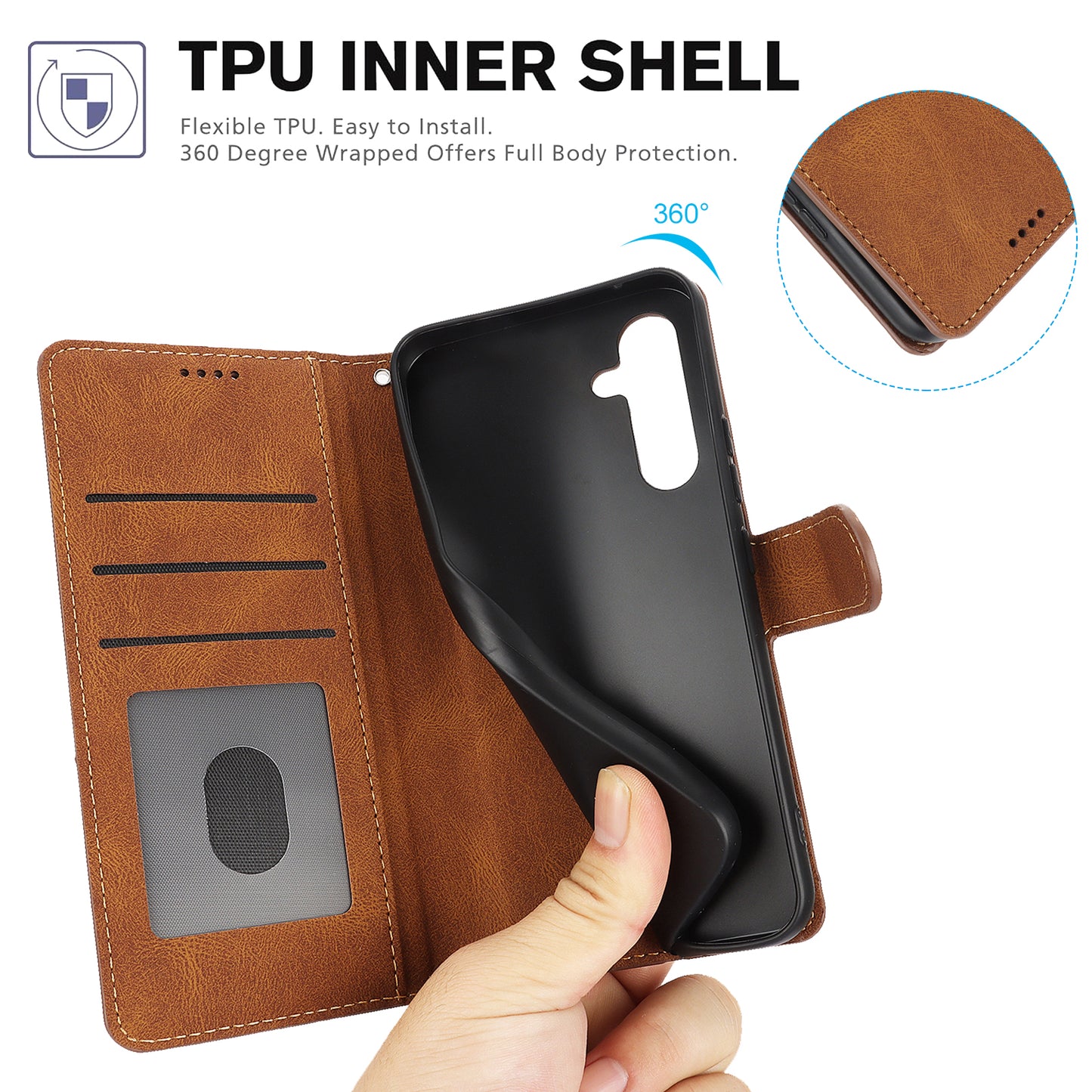 For Samsung Galaxy A16 5G / A16 4G Case PU Leather Phone Cover with Wallet Stand View - Brown