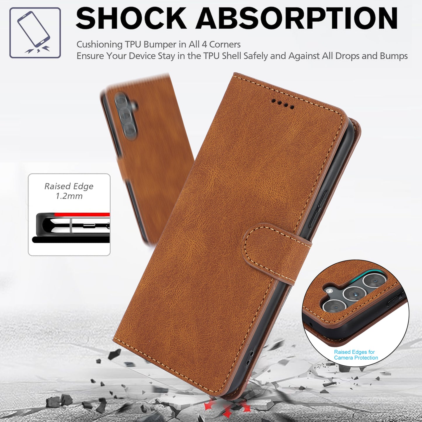 For Samsung Galaxy A16 5G / A16 4G Case PU Leather Phone Cover with Wallet Stand View - Brown