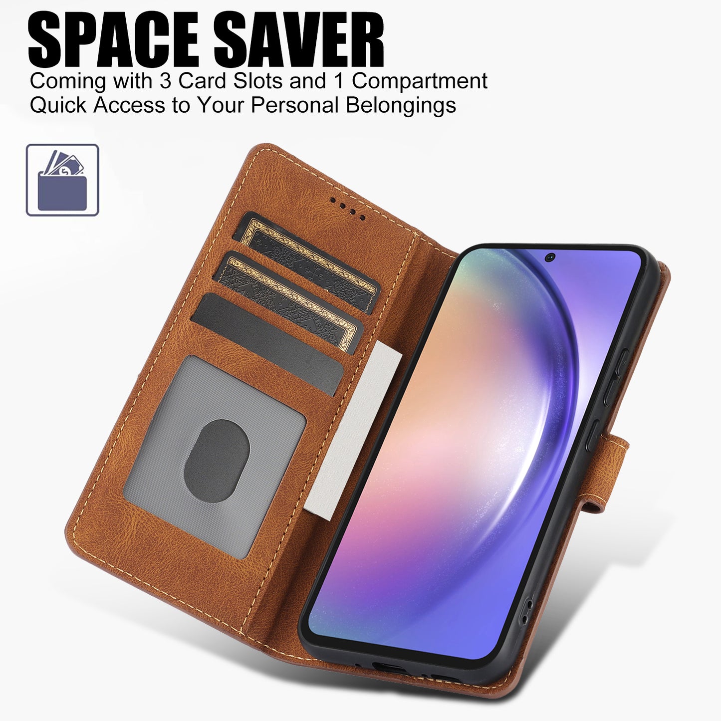 For Samsung Galaxy A16 5G / A16 4G Case PU Leather Phone Cover with Wallet Stand View - Brown