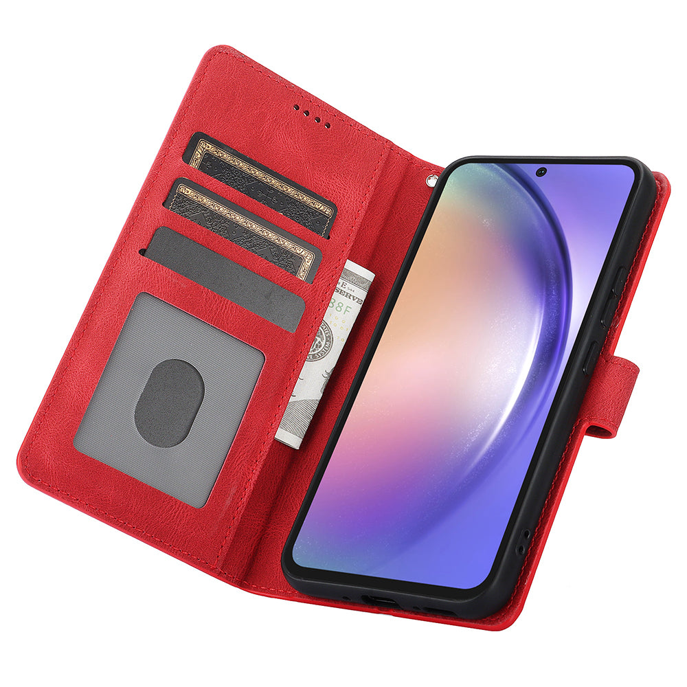 For Samsung Galaxy A16 5G / A16 4G Case PU Leather Phone Cover with Wallet Stand View - Red