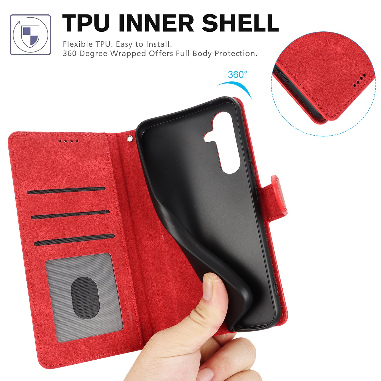 For Samsung Galaxy A16 5G / A16 4G Case PU Leather Phone Cover with Wallet Stand View - Red