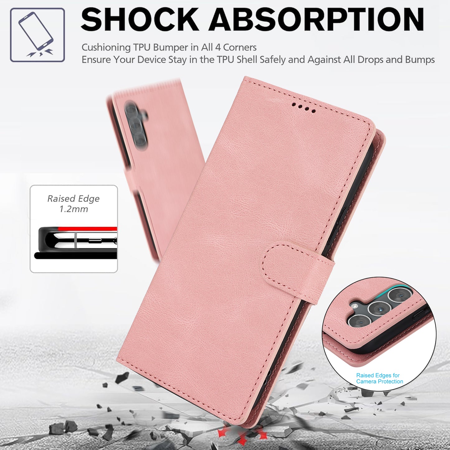 For Samsung Galaxy A16 5G / A16 4G Case PU Leather Phone Cover with Wallet Stand View - Pink
