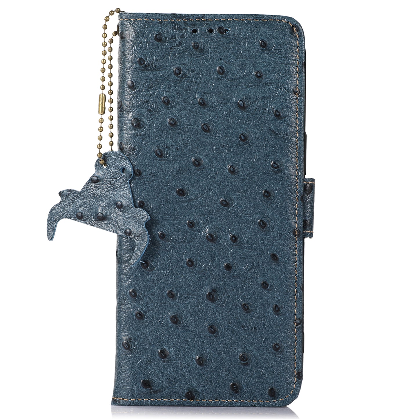 For Samsung Galaxy A16 5G / A16 4G Case Genuine Cow Phone Cover Ostrich Texture RFID Blocking Card Holder - Blue
