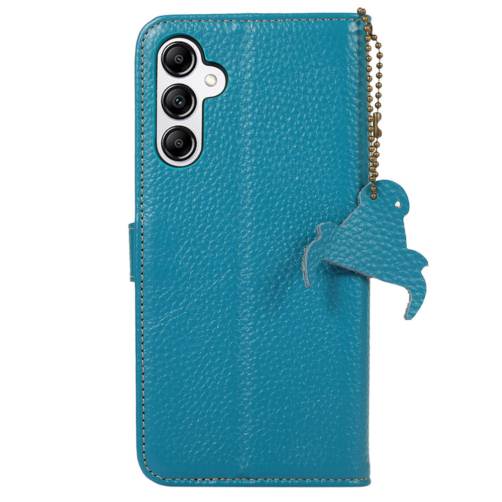 For Samsung Galaxy A16 5G / A16 4G Case RFID Blocking Genuine Cow Leather Phone Cover - Blue