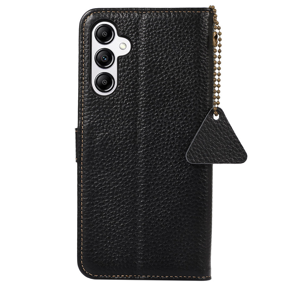 For Samsung Galaxy A16 5G / A16 4G Case RFID Blocking Genuine Cow Leather Phone Cover - Black