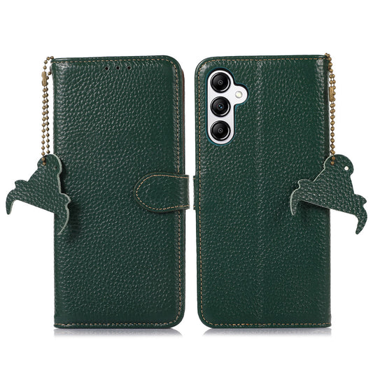 For Samsung Galaxy A16 5G / A16 4G Case RFID Blocking Genuine Cow Leather Phone Cover - Green