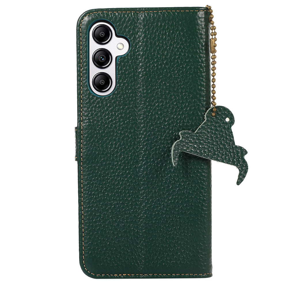 For Samsung Galaxy A16 5G / A16 4G Case RFID Blocking Genuine Cow Leather Phone Cover - Green