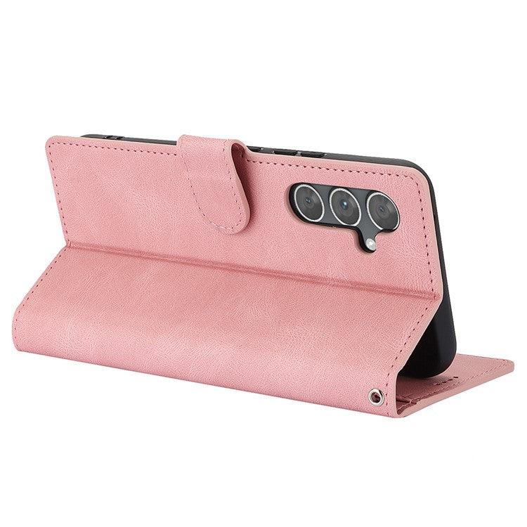 For Samsung Galaxy S24 FE Case PU Leather Phone Cover with Wallet Stand View - Pink