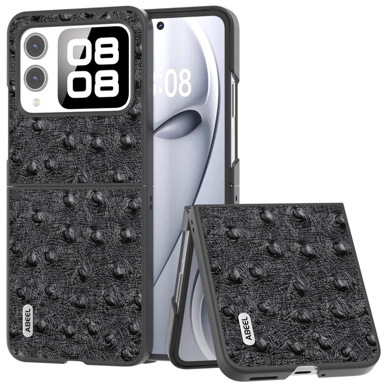 ABEEL For Huawei nova Flip 5G Case Genuine Leather Ostrich Texture Phone Cover - Black