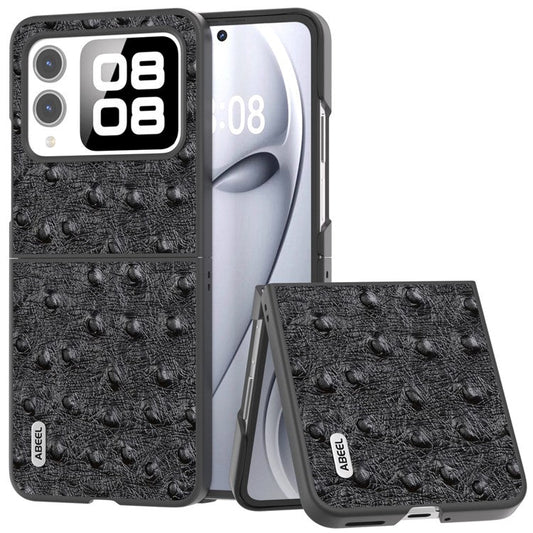 ABEEL For Huawei nova Flip 5G Case Genuine Leather Ostrich Texture Phone Cover - Black