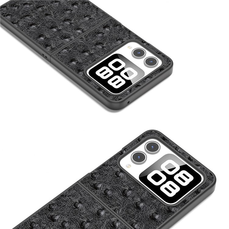 ABEEL For Huawei nova Flip 5G Case Genuine Leather Ostrich Texture Phone Cover - Black