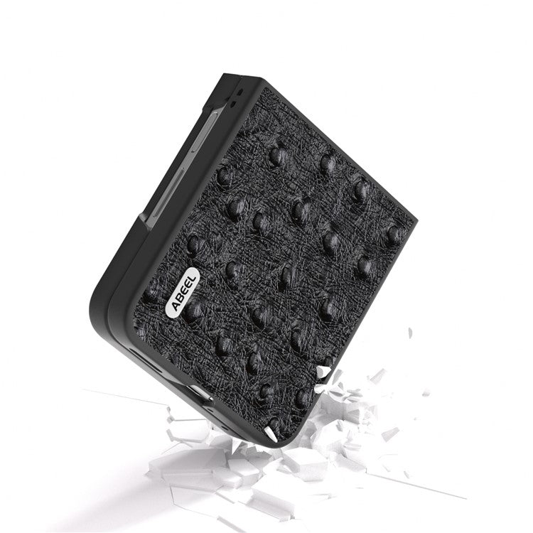 ABEEL For Huawei nova Flip 5G Case Genuine Leather Ostrich Texture Phone Cover - Black