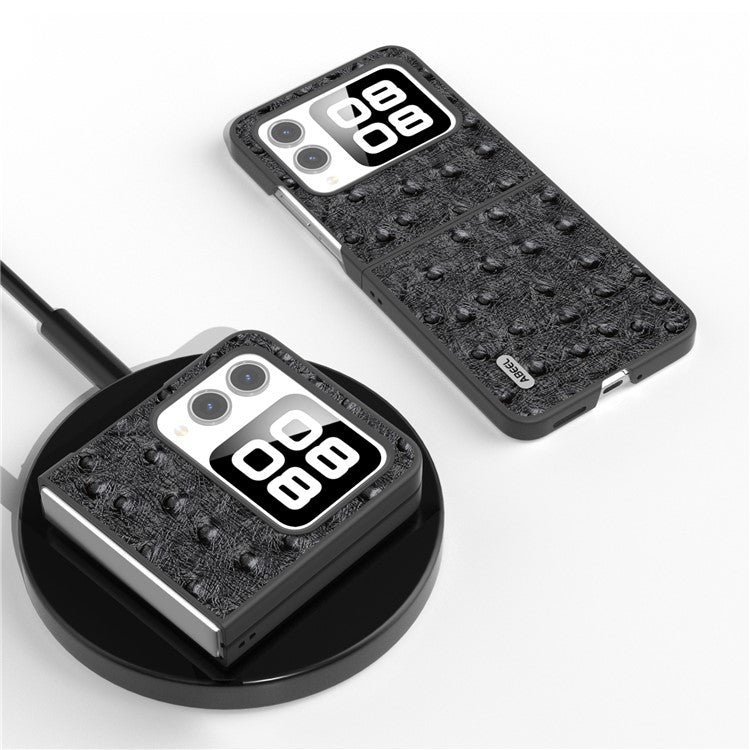 ABEEL For Huawei nova Flip 5G Case Genuine Leather Ostrich Texture Phone Cover - Black