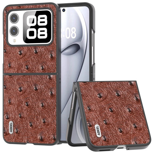 ABEEL For Huawei nova Flip 5G Case Genuine Leather Ostrich Texture Phone Cover - Coffee