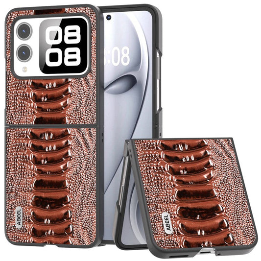 ABEEL For Huawei nova Flip 5G Case Genuine Leather Crocodile Texture Phone Cover - Coffee