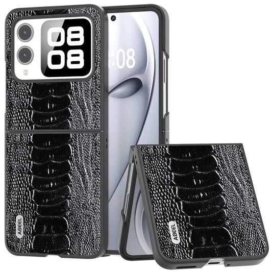 ABEEL For Huawei nova Flip 5G Case Genuine Leather Crocodile Texture Phone Cover - Black