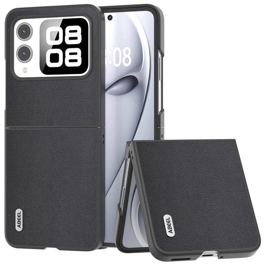 ABEEL For Huawei nova Flip 5G Case Texture Genuine Leather Phone Cover Protector - Black