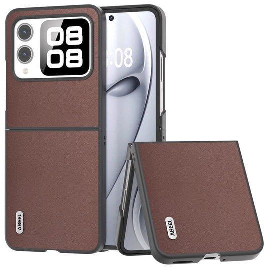 ABEEL For Huawei nova Flip 5G Case Texture Genuine Leather Phone Cover Protector - Coffee