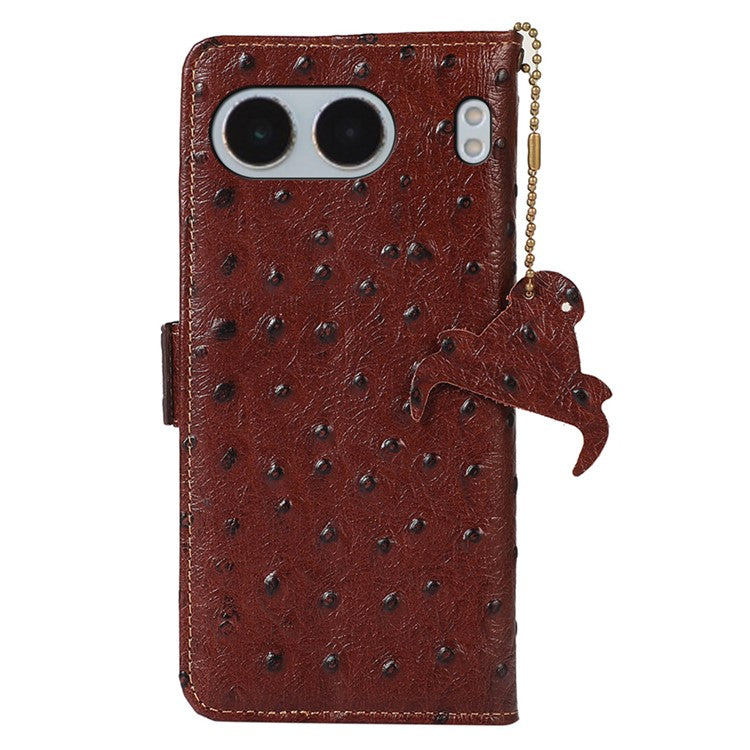 For OnePlus Nord 4 Case RFID Blocking Genuine Cow Leather Phone Case Ostrich Texture - Coffee