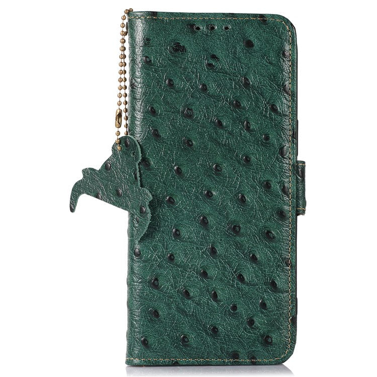 For OnePlus Nord 4 Case RFID Blocking Genuine Cow Leather Phone Case Ostrich Texture - Green
