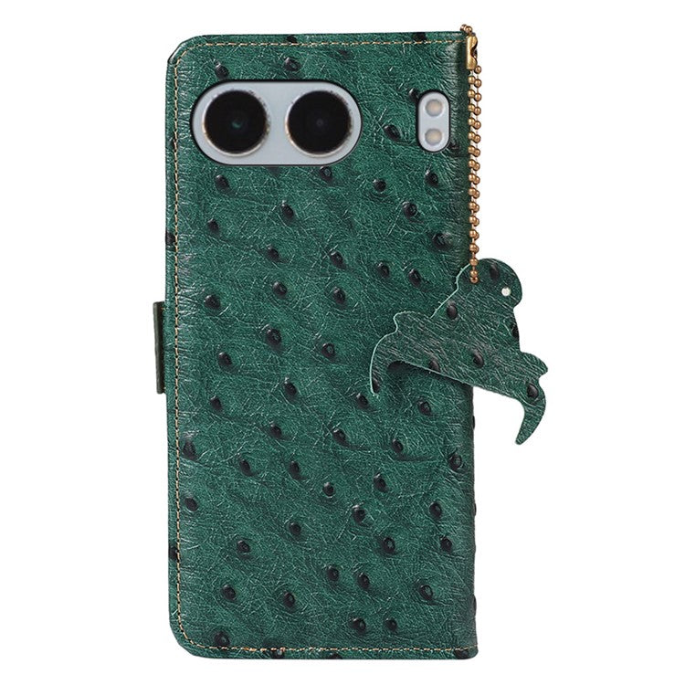For OnePlus Nord 4 Case RFID Blocking Genuine Cow Leather Phone Case Ostrich Texture - Green
