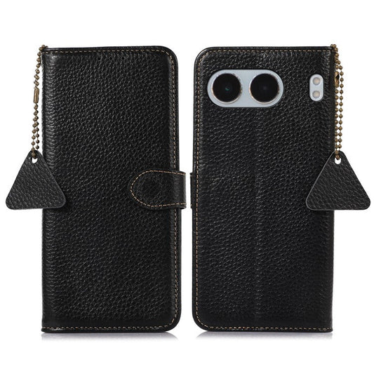 For OnePlus Nord 4 Case RFID Blocking Litchi Texture Genuine Cow Leather Phone Cover - Black