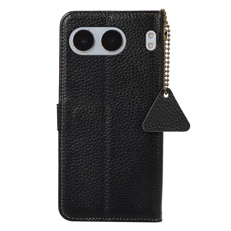 For OnePlus Nord 4 Case RFID Blocking Litchi Texture Genuine Cow Leather Phone Cover - Black