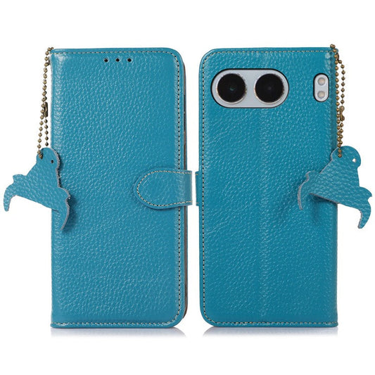 For OnePlus Nord 4 Case RFID Blocking Litchi Texture Genuine Cow Leather Phone Cover - Blue