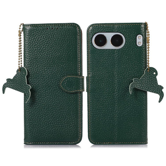 For OnePlus Nord 4 Case RFID Blocking Litchi Texture Genuine Cow Leather Phone Cover - Green