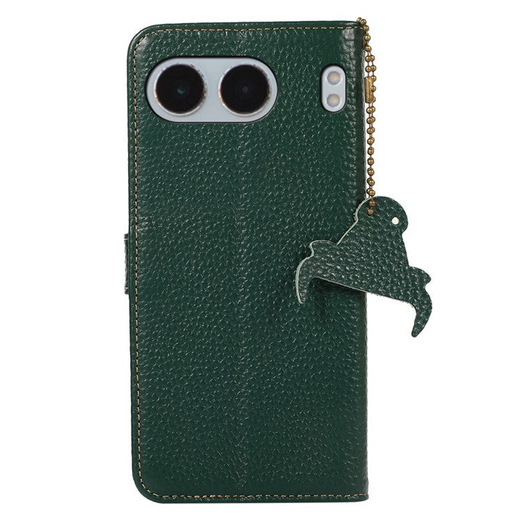 For OnePlus Nord 4 Case RFID Blocking Litchi Texture Genuine Cow Leather Phone Cover - Green