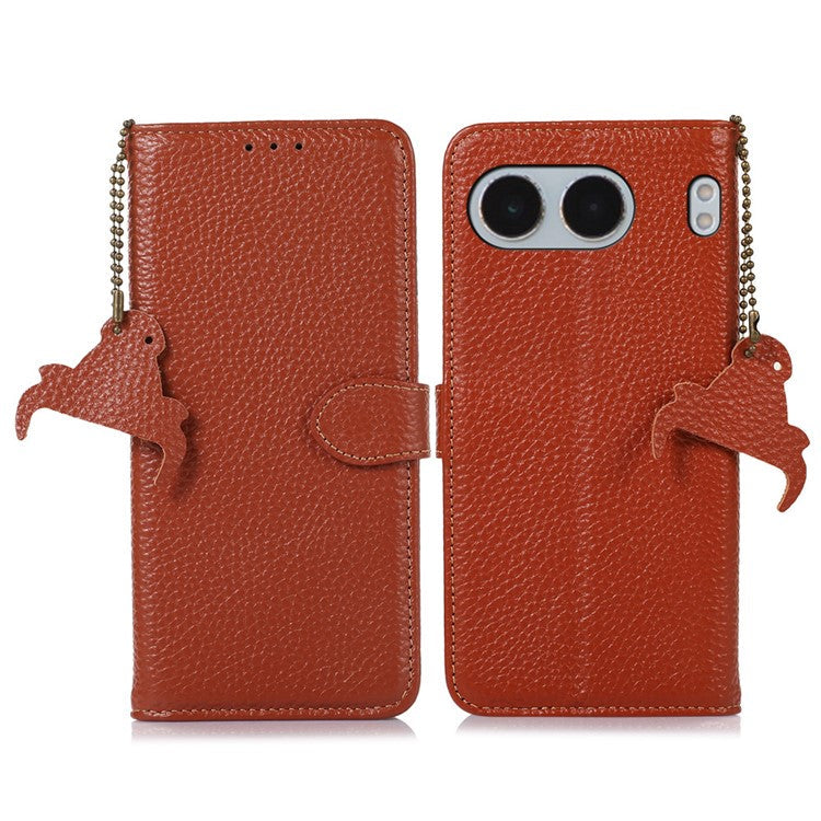 For OnePlus Nord 4 Case RFID Blocking Litchi Texture Genuine Cow Leather Phone Cover - Brown