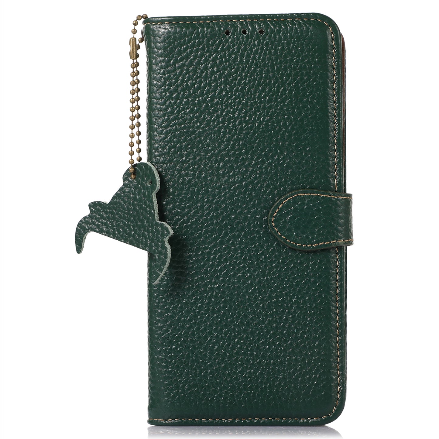 For Samsung Galaxy A06 Case RFID Blocking Litchi Texture Genuine Cow Leather Phone Cover - Green