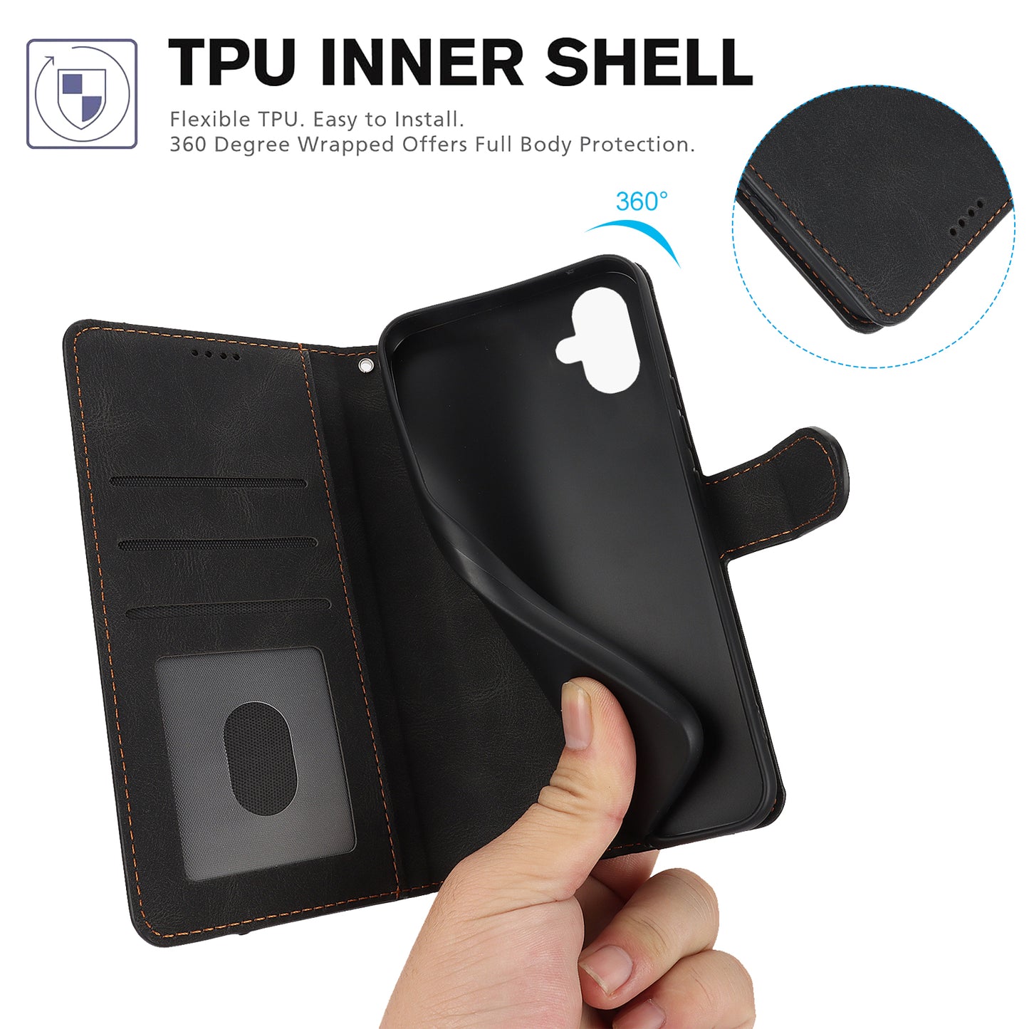 For Samsung Galaxy A06 Case PU Leather Phone Cover with Wallet Stand View - Black