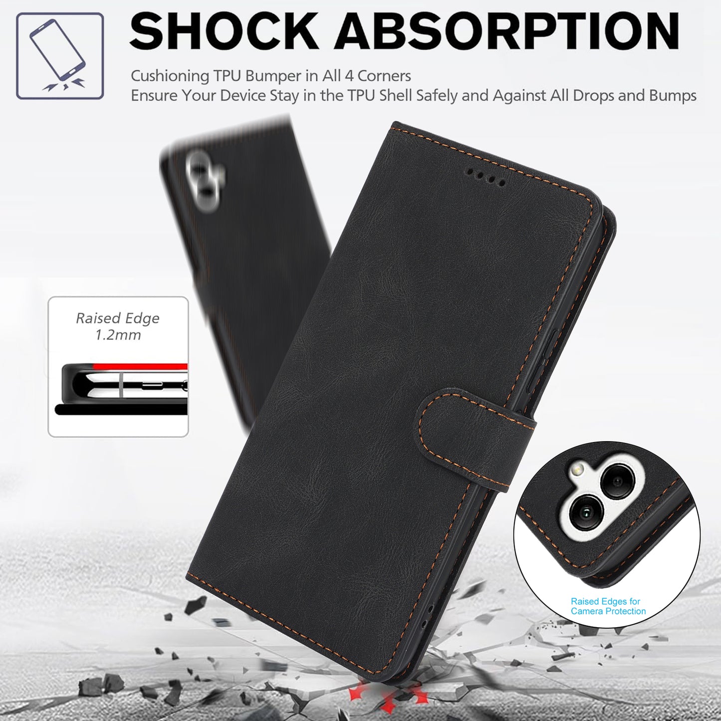 For Samsung Galaxy A06 Case PU Leather Phone Cover with Wallet Stand View - Black